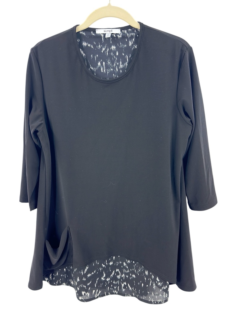 SYMPLI Georgette Top Womens 10 Black Split Back Pocket Tunic Layered Stretch